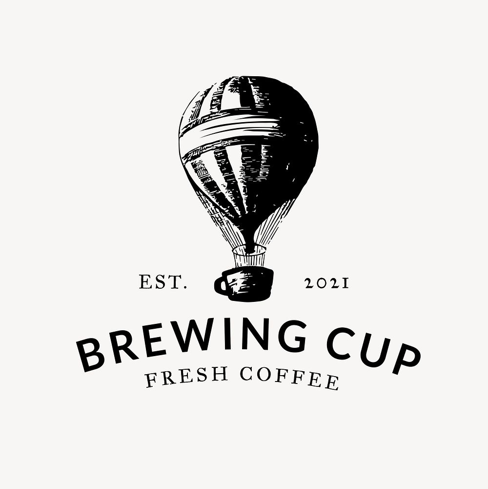 Coffee shop logo psd business corporate identity with text and hot air balloon