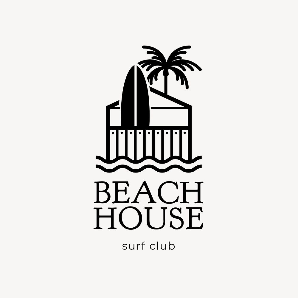 Editable surf club hotel logo psd business corporate identity with beach house surf club text