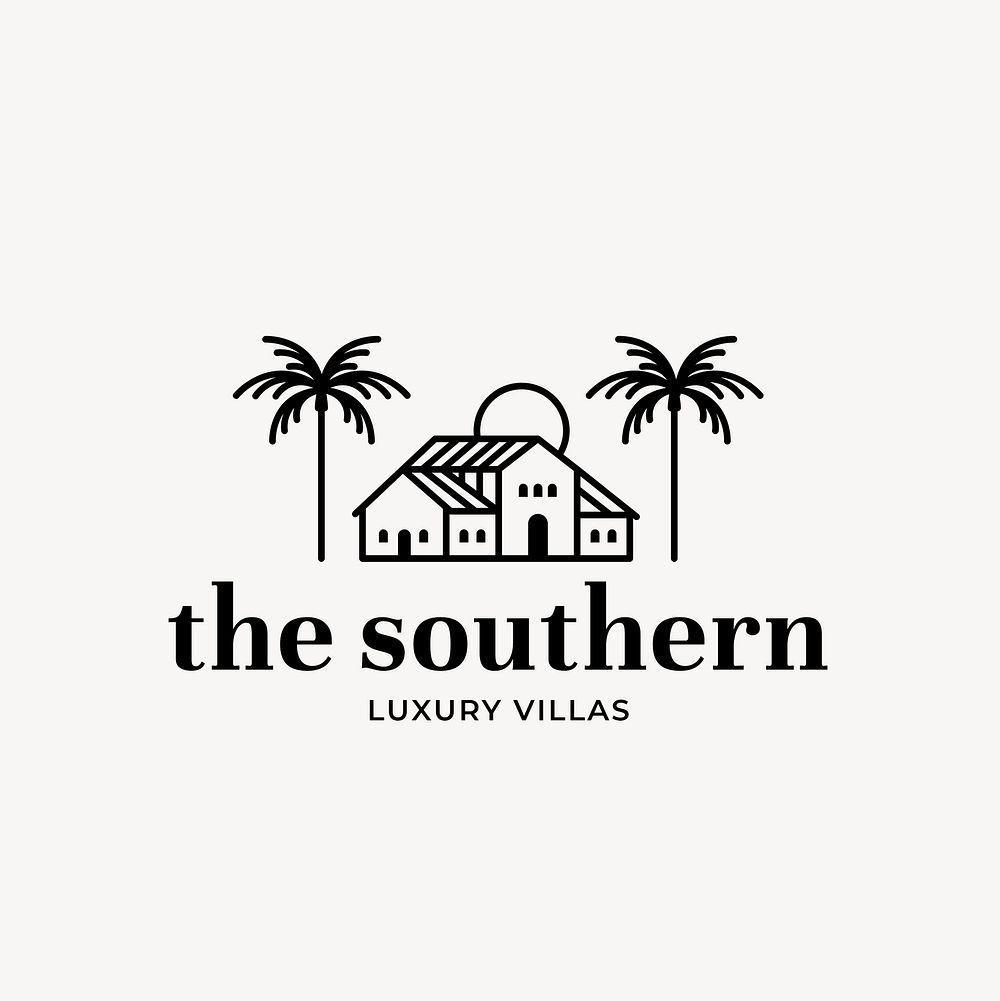 Editable hotel logo psd business corporate identity with the southern luxury villas text