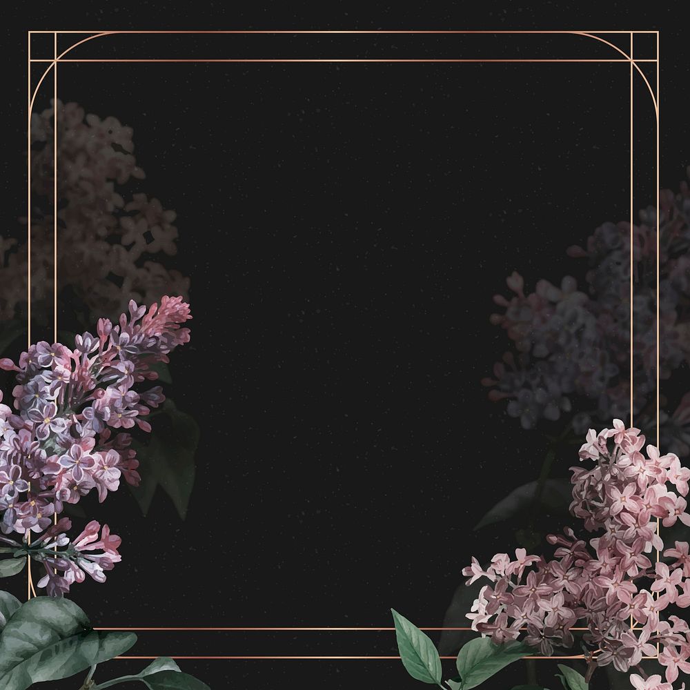 Gold frame vector with lilac border on black background