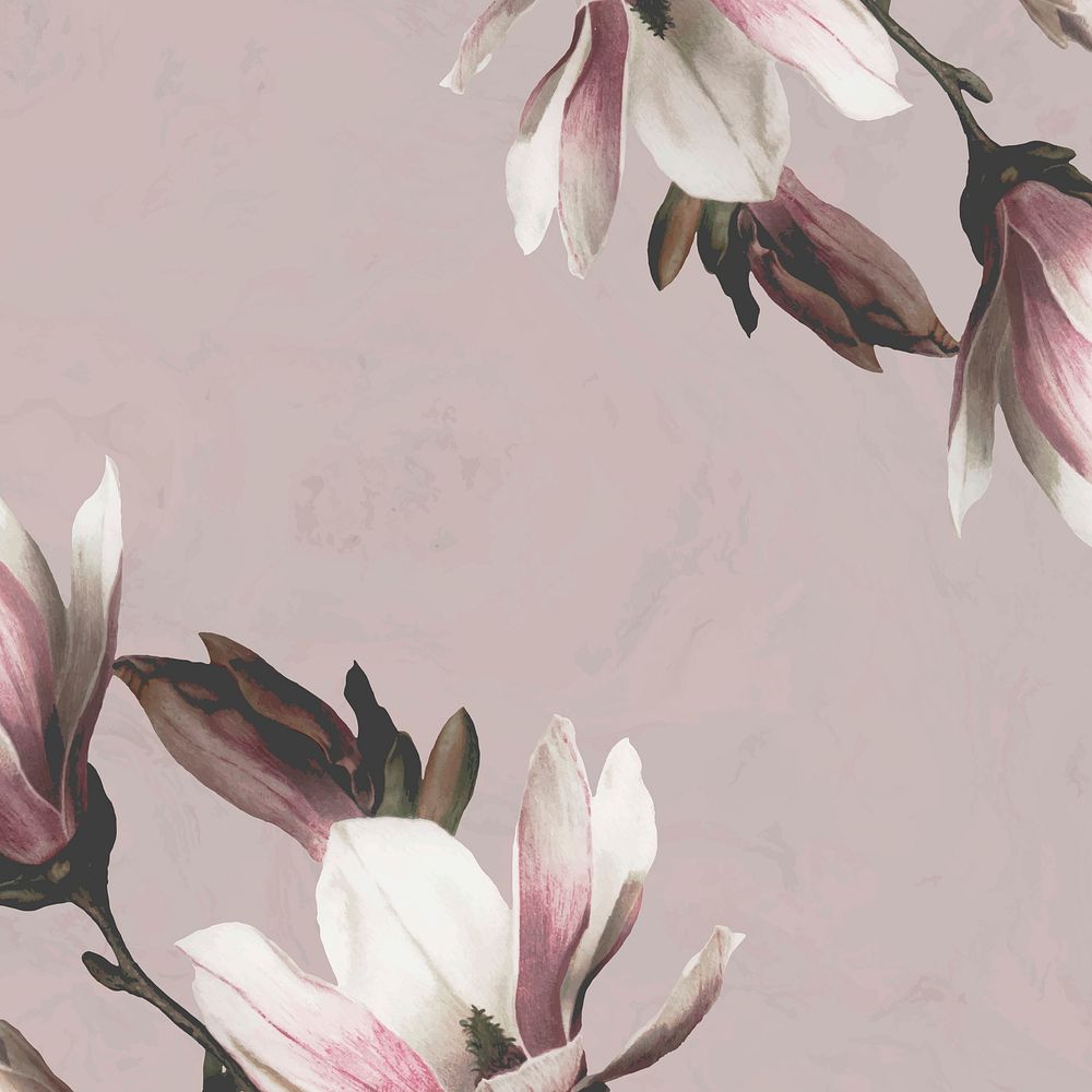 Magnolia border vector on beige background