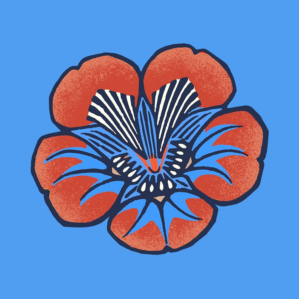 Batik flower psd illustration in blue tone