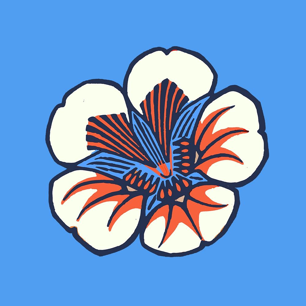 Batik flower psd illustration in blue tone