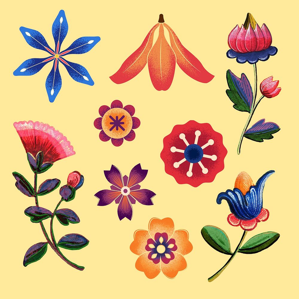 Mexican ethnic flower psd illustration set