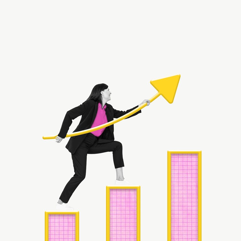 Business growth background vector with businesswoman bar chart remixed media