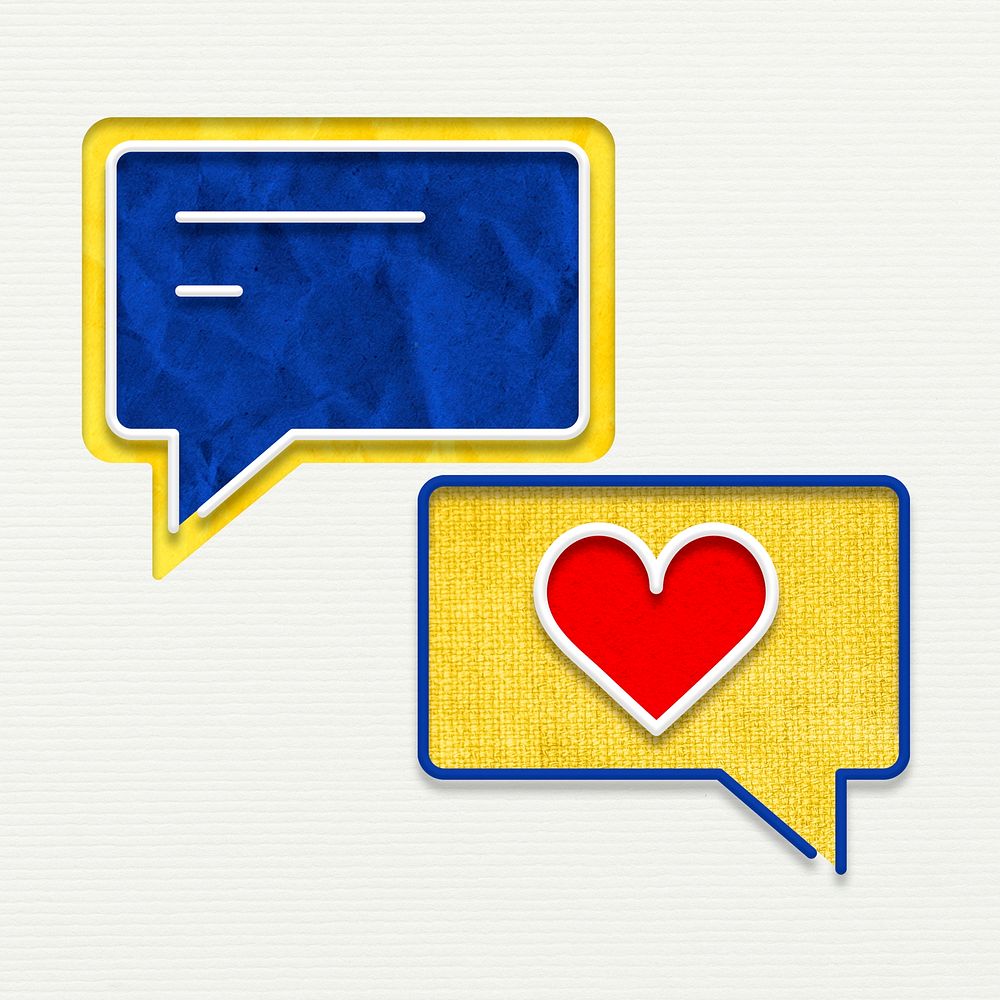 Speech bubble psd with heart texting graphic