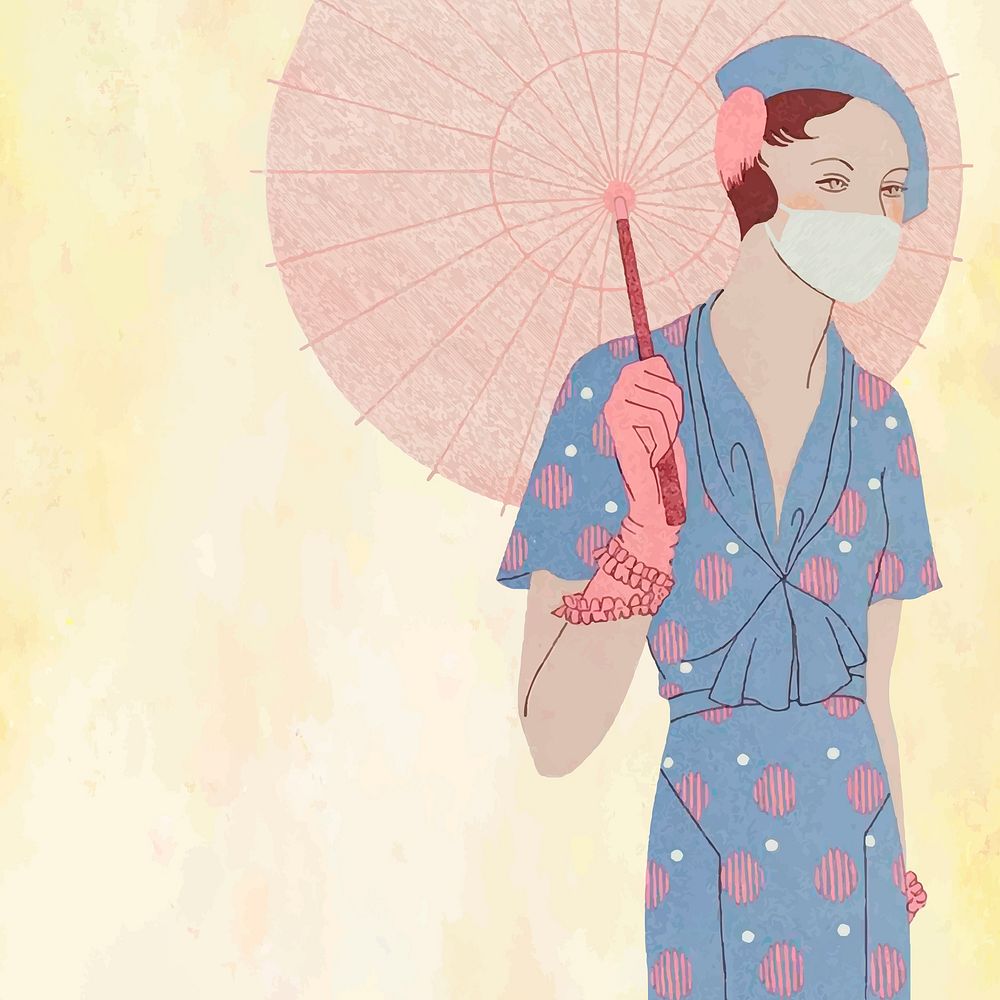 Woman background vector holding vintage umbrella, remixed from artworks by M. Renaud