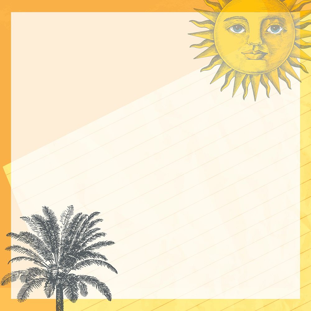 Frame vector with sun and palm tree mixed media, remixed from public domain artworks