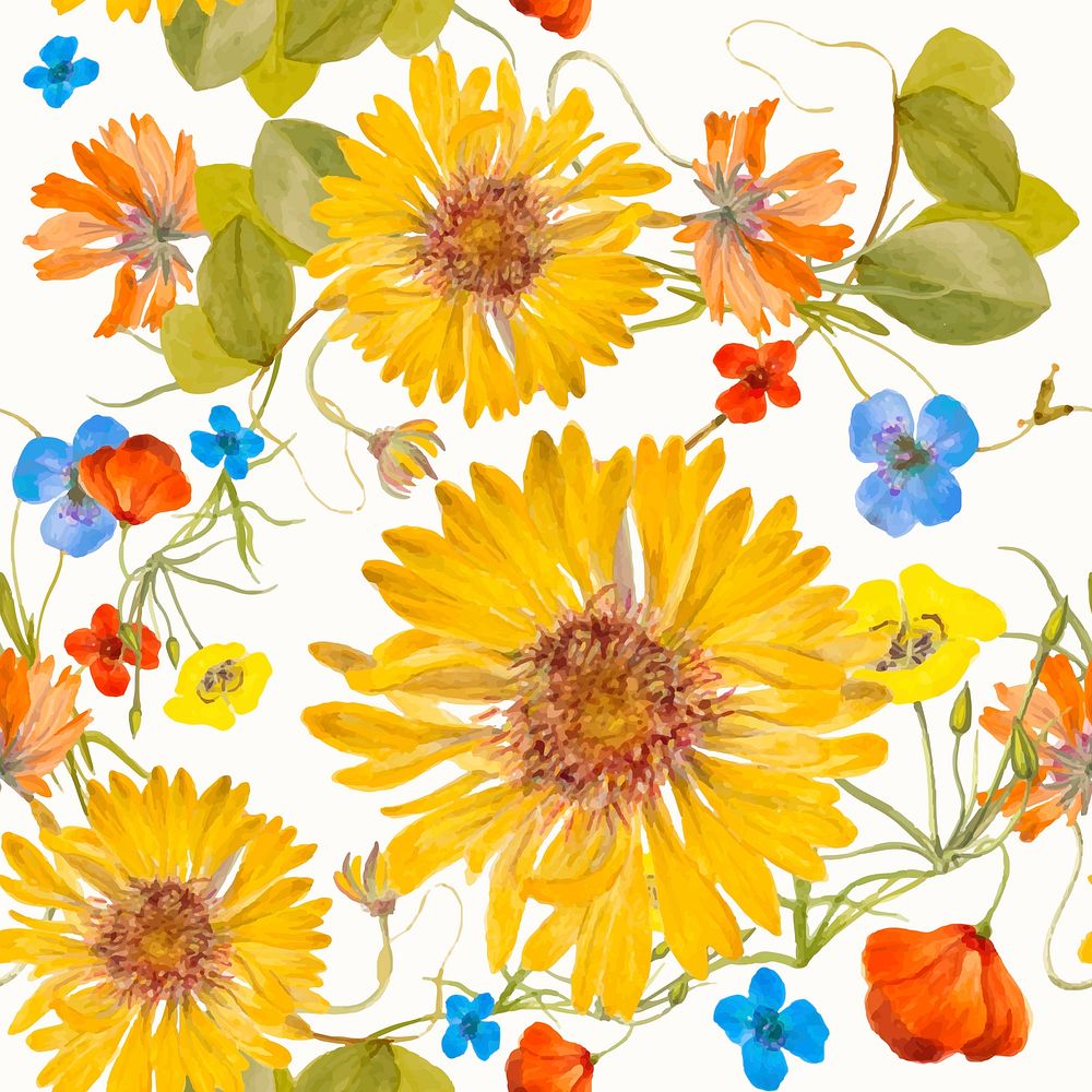 Colorful floral seamless pattern vector illustration, remixed from public domain artworks