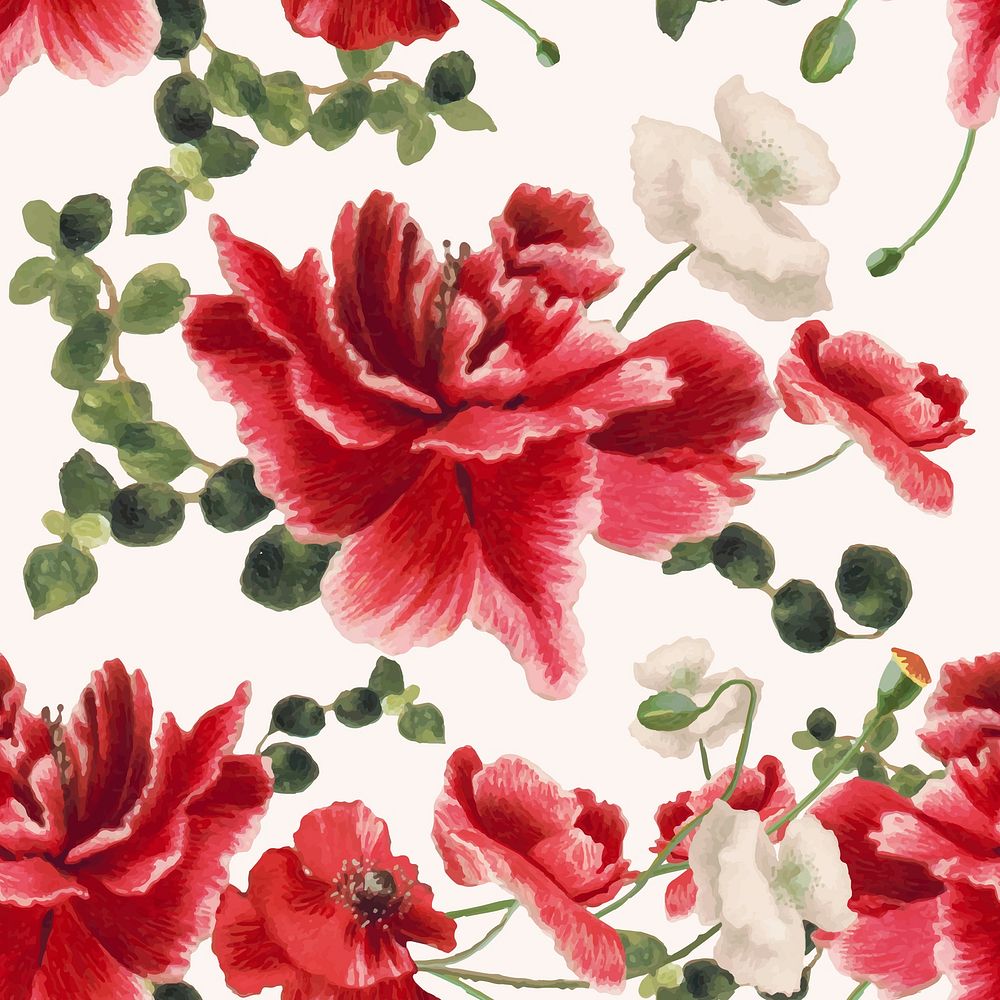 Floral seamless pattern background vector illustration, remixed from public domain artworks