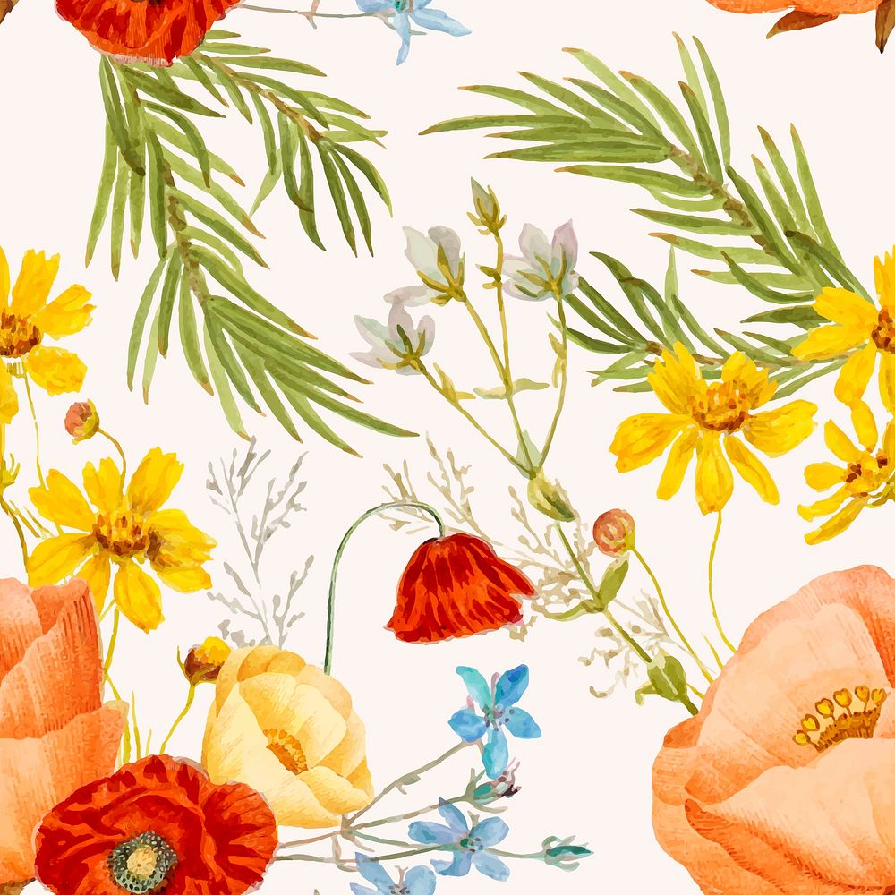 Colorful floral seamless pattern vector illustration, remixed from public domain artworks