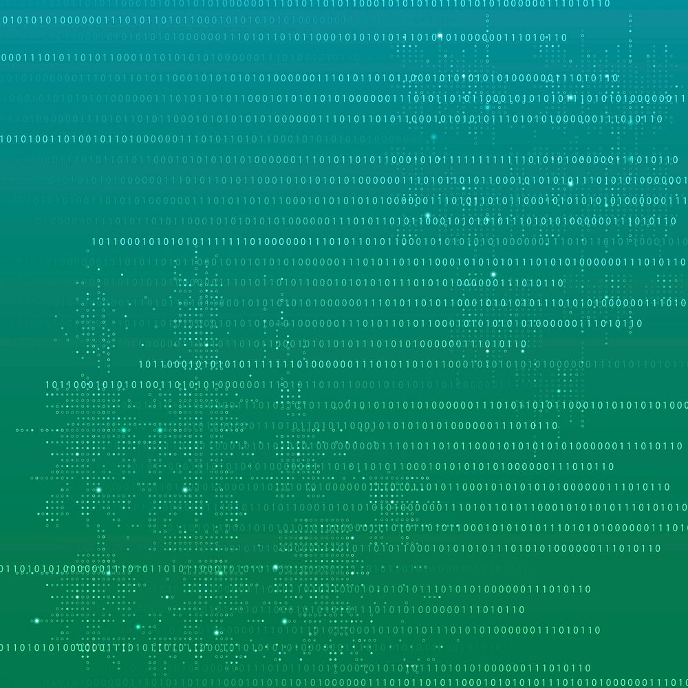 Green data technology background psd with binary code