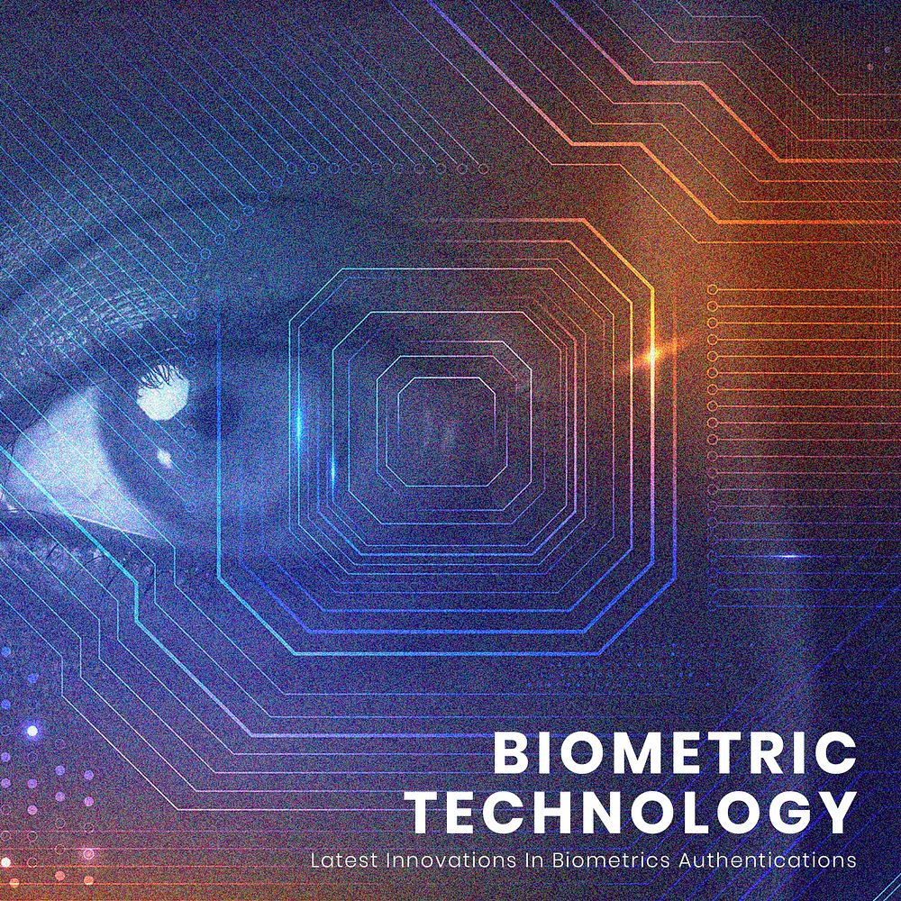 Biometric technology editable template vector security futuristic innovation for social media post
