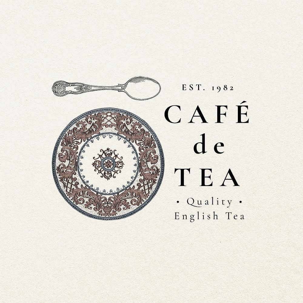 Aesthetic logo template psd for cafe set, remixed from public domain artworks