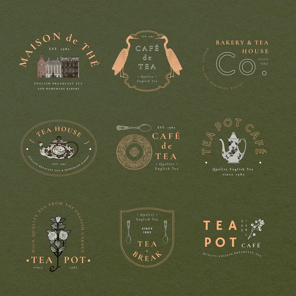 Editable vintage logo template psd for cafe set, remixed from public domain artworks