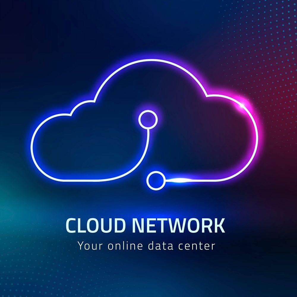 Pink neon cloud logo psd digital networking system