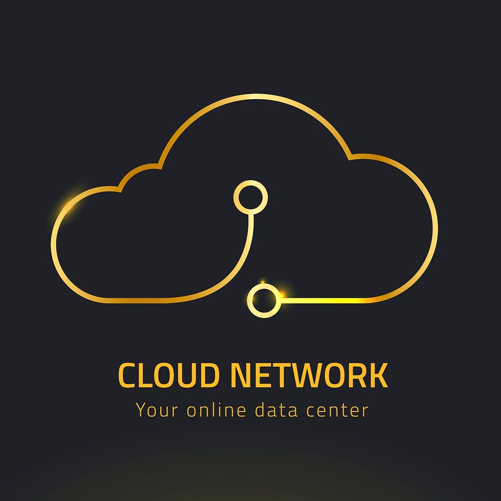Gold neon cloud logo psd digital networking system