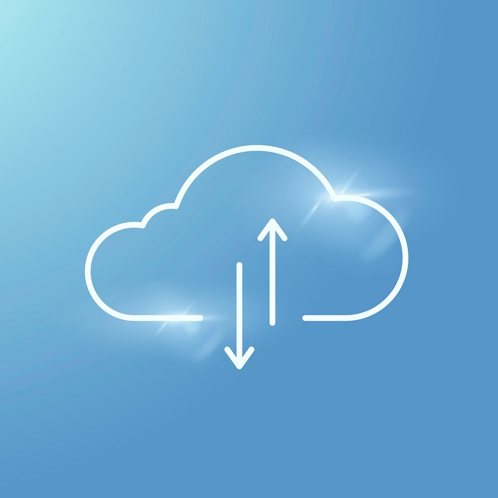 Blue neon cloud icon psd digital networking system