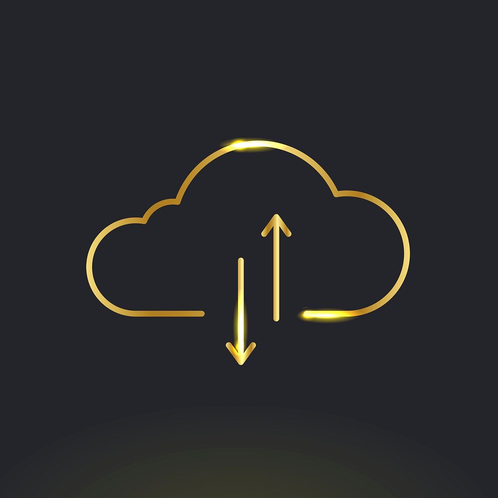 Gold neon cloud icon psd digital networking system