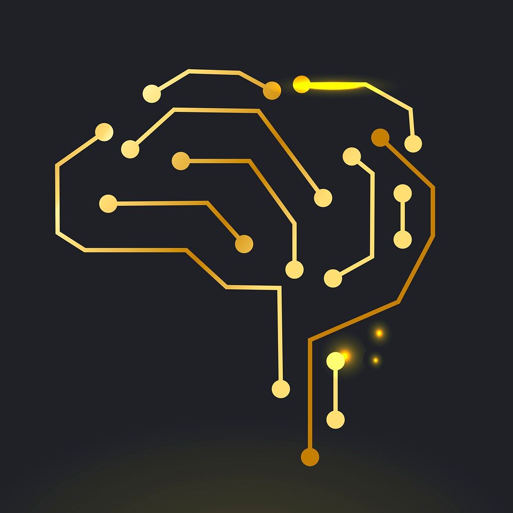 AI technology connection brain icon psd in gold digital transformation concept