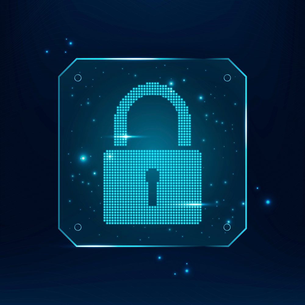 Lock cyber security technology vector in blue tone