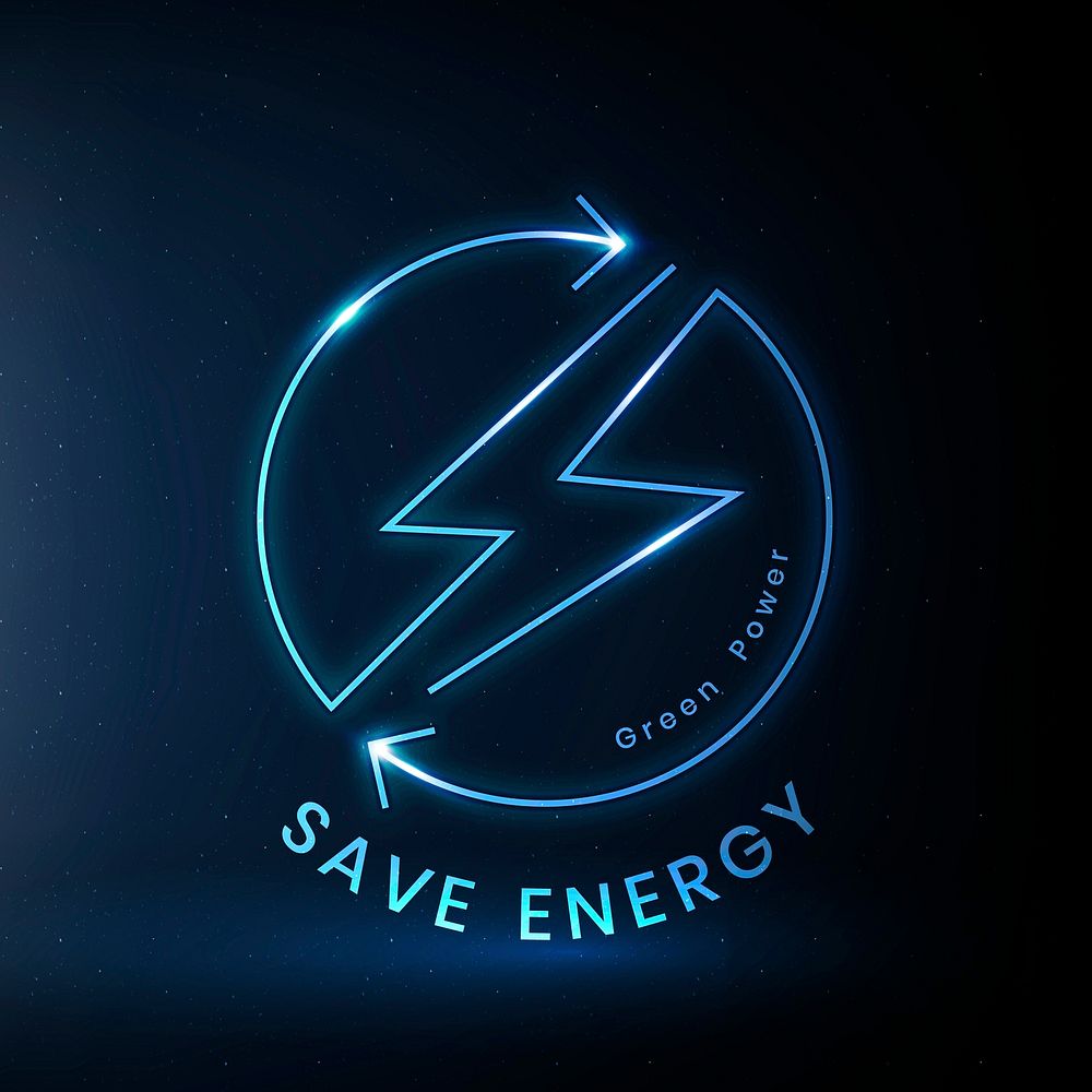 Save energy environmental logo vector with green power text