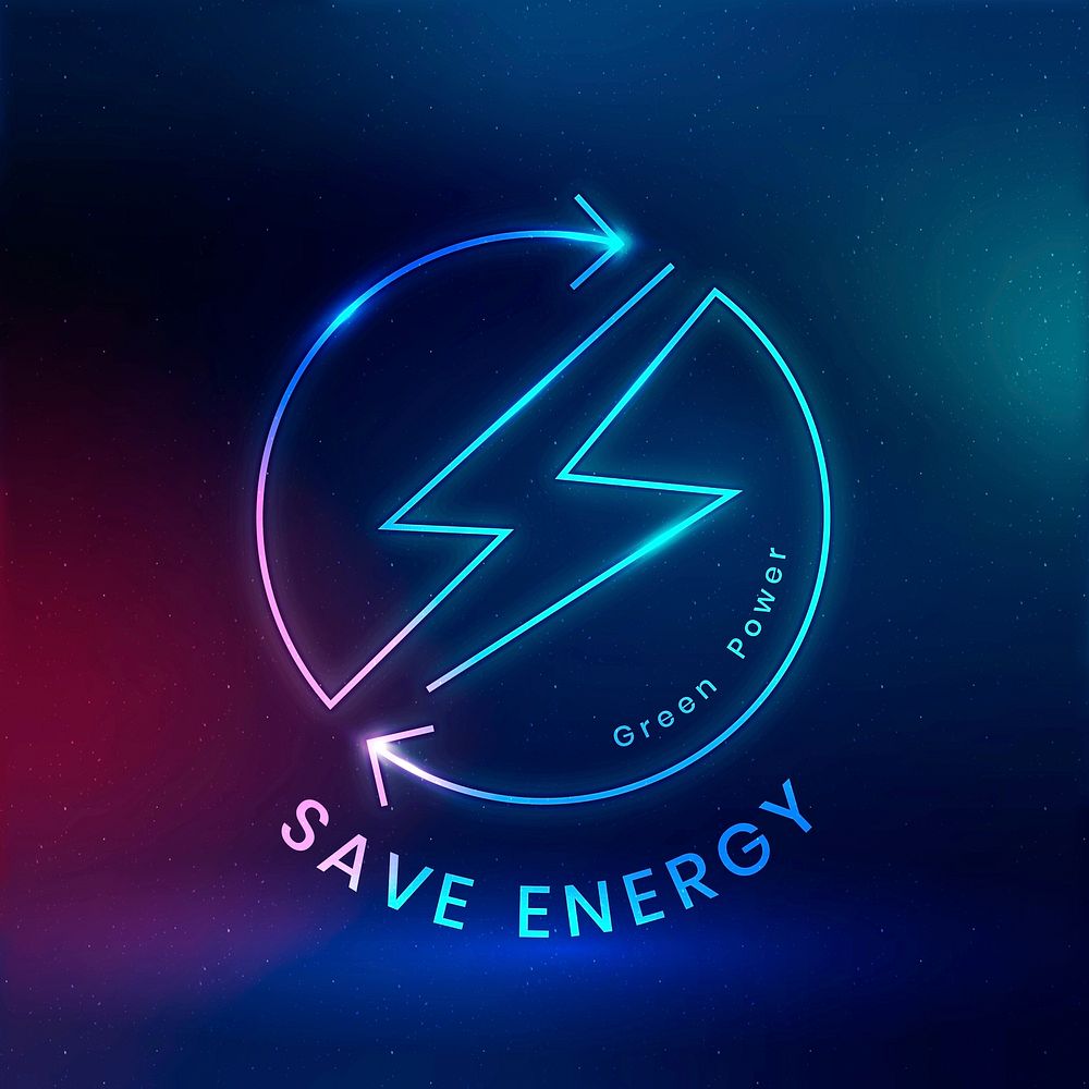 Save energy environmental logo vector with green power text
