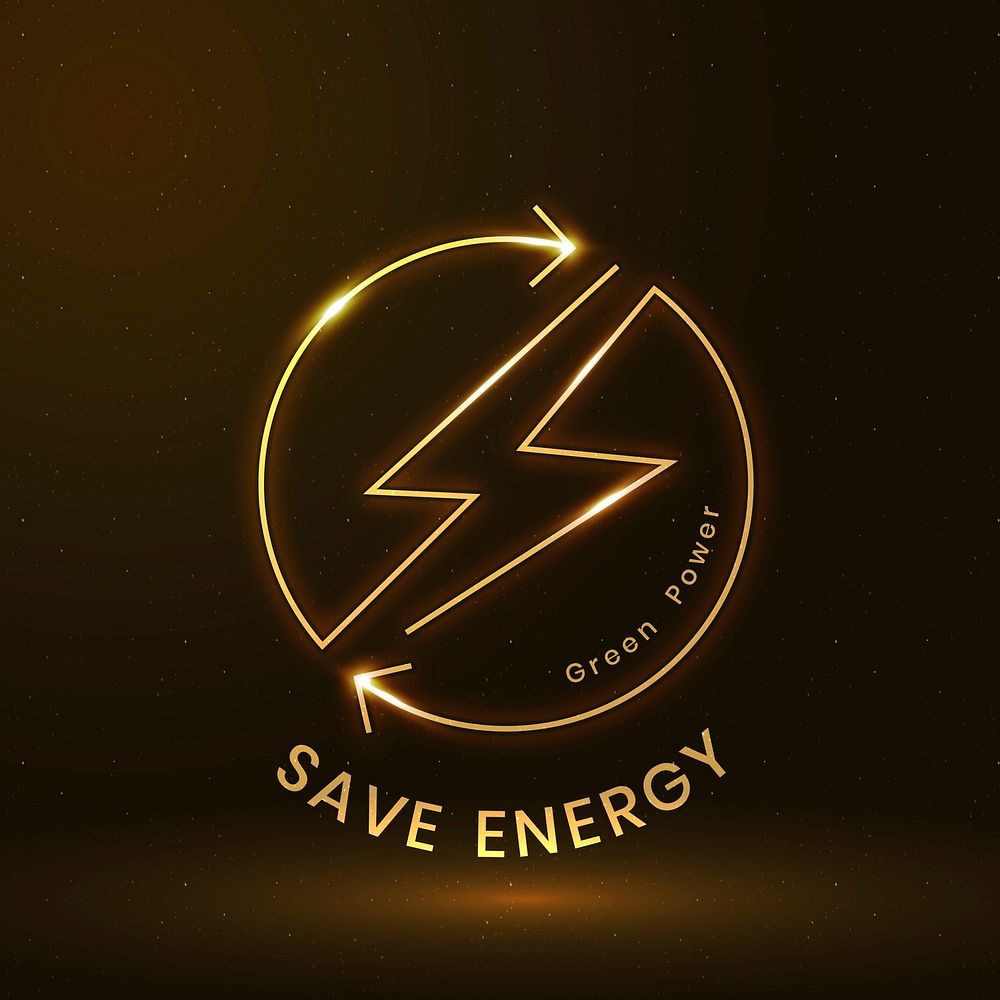 Save energy environmental logo psd with green power text