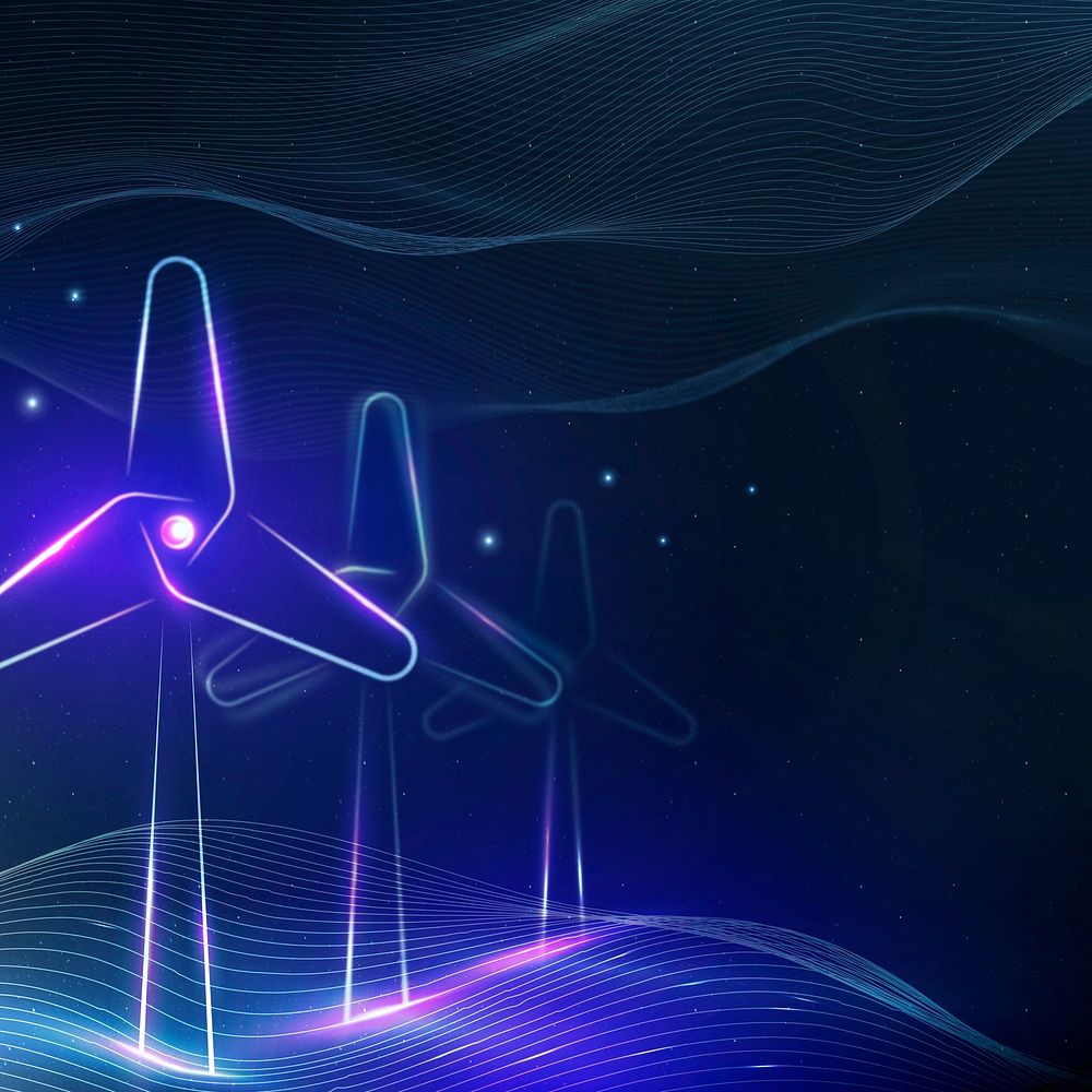 Wind energy vector with wind turbines background