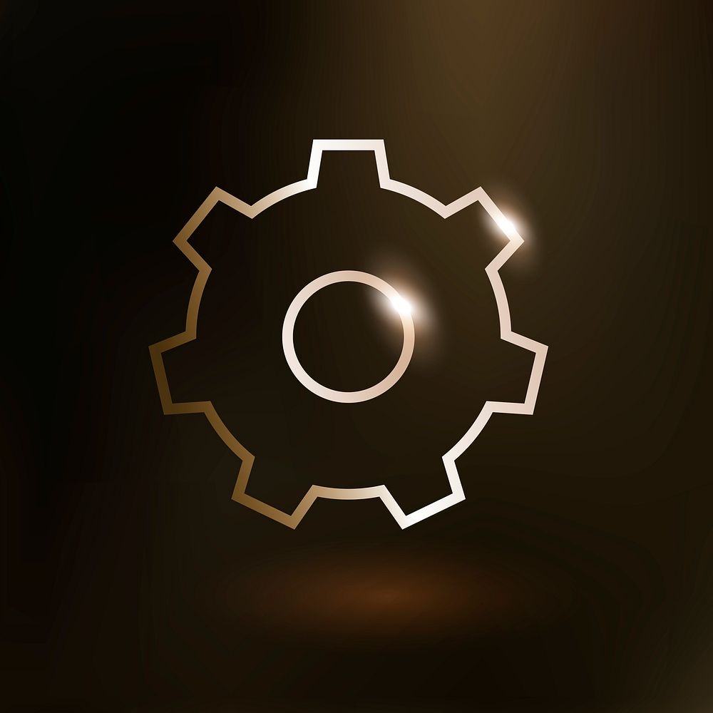 Setting gear psd technology icon in gold on gradient background