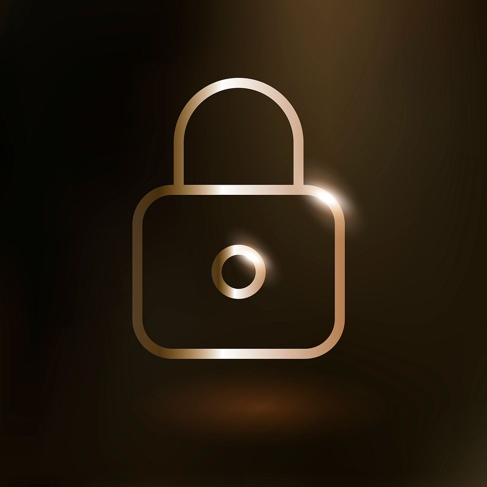 Lock feature psd technology icon in gold on gradient background