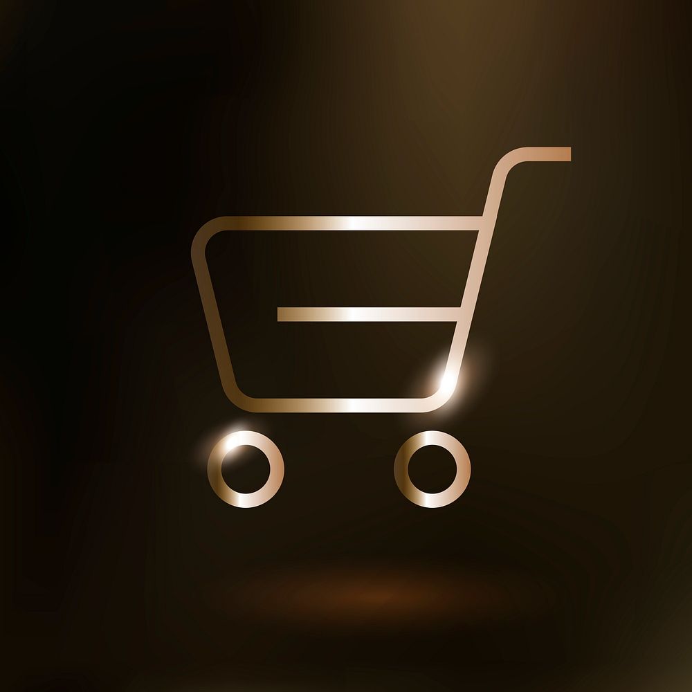 Shopping cart psd technology icon in gold on gradient background