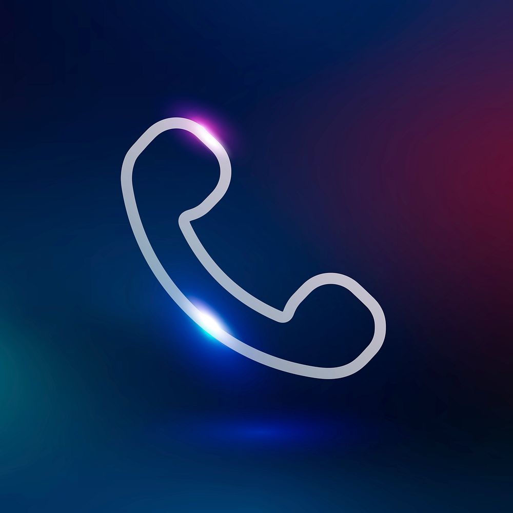Phone call psd technology icon in neon purple on gradient background