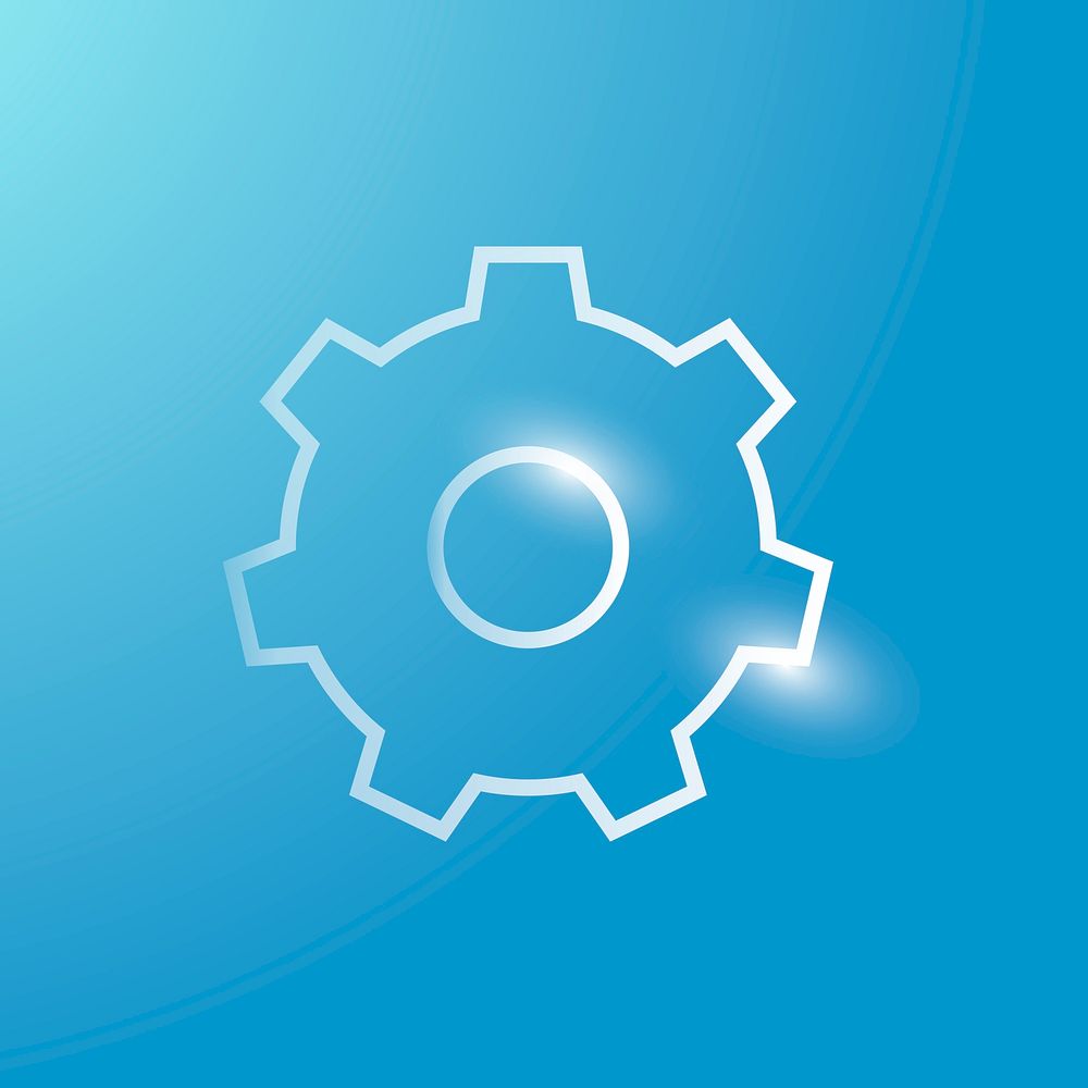 Setting gear psd technology icon in silver on gradient background