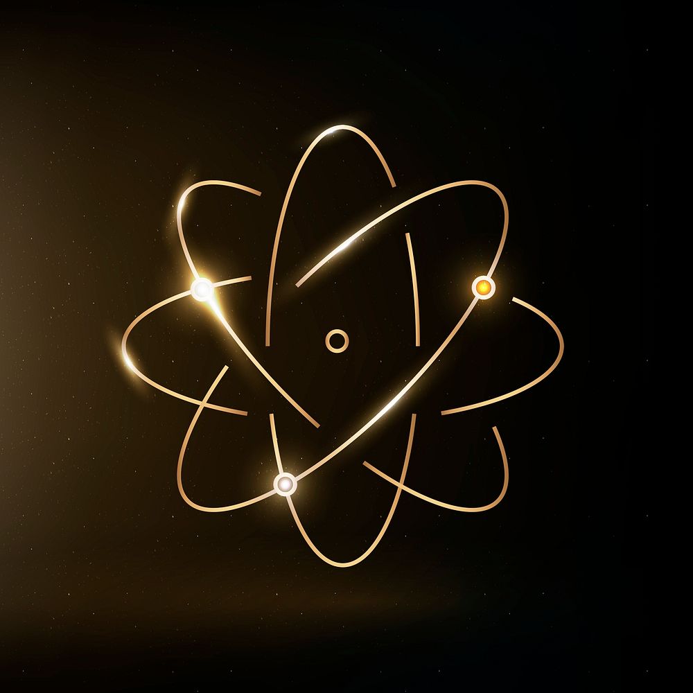 Atom science education icon psd gold digital graphic