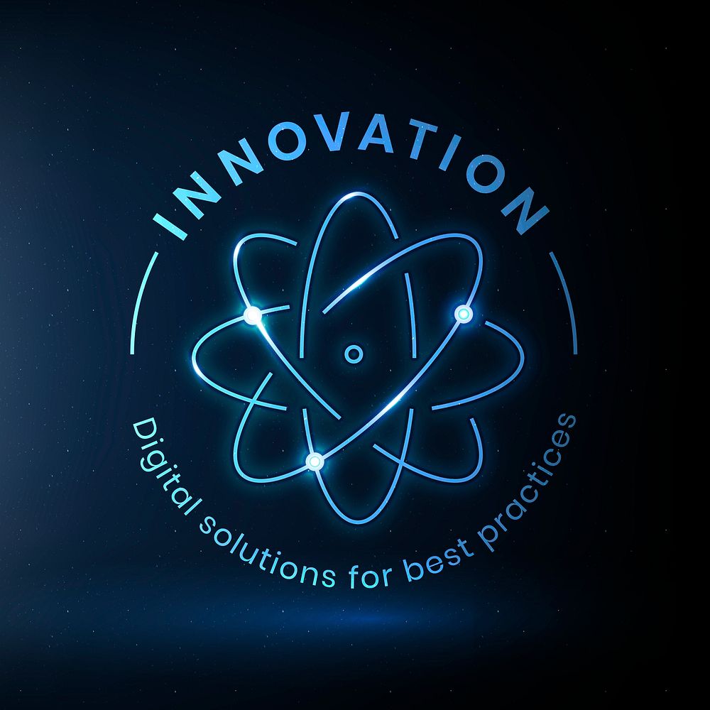 Innovation education logo template psd with atom science graphic