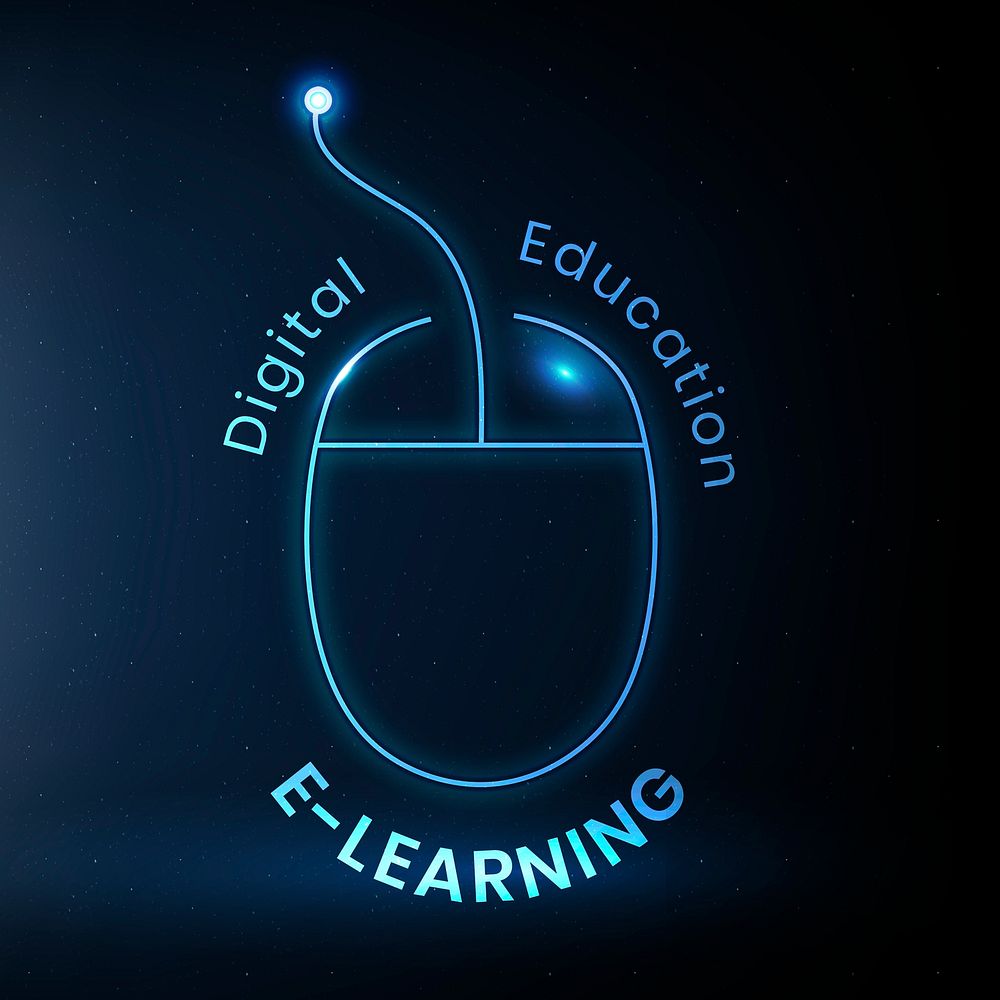 Digital education logo template psd with computer mouse graphic