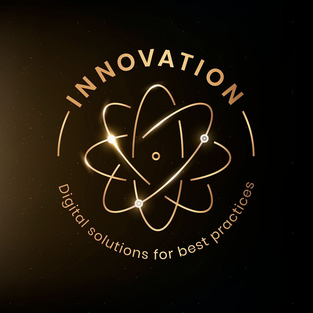 Innovation education logo template psd with atom science graphic