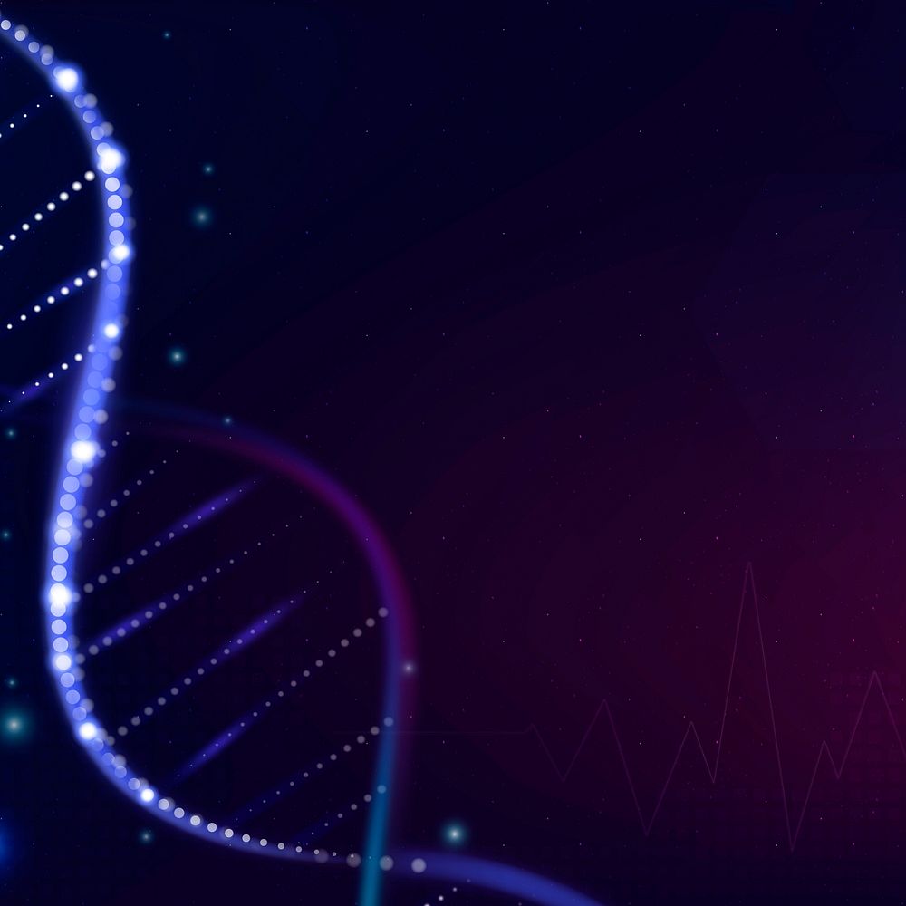 DNA biotechnology science background in purple futuristic style with blank space