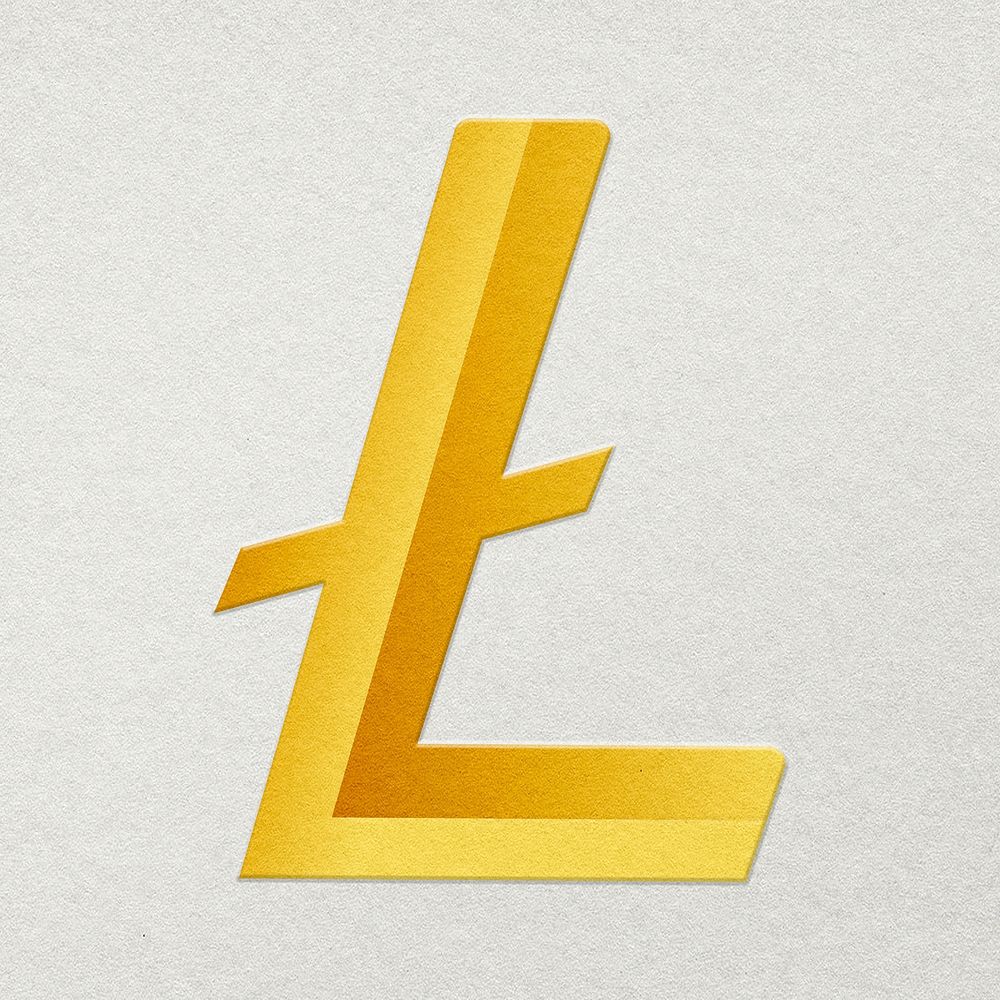 Litecoin blockchain cryptocurrency icon psd in gold open-source finance concept