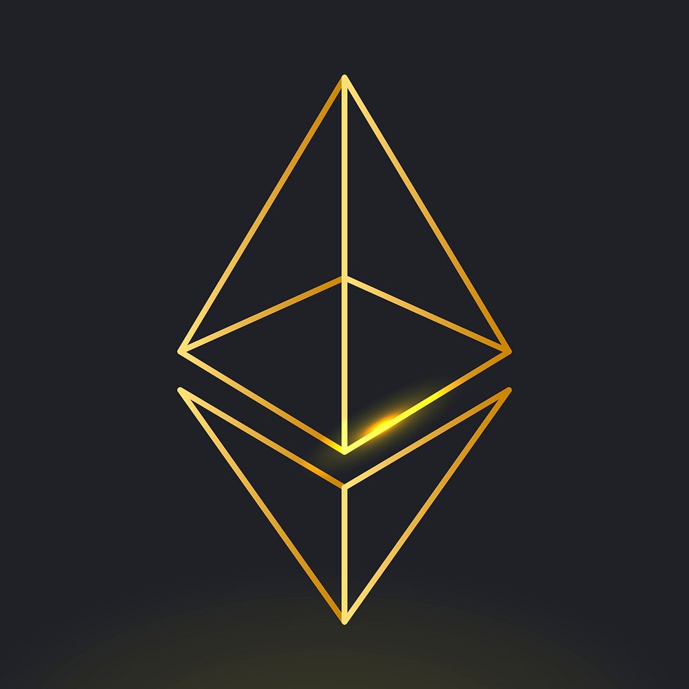 Ethereum blockchain cryptocurrency icon psd in gold open-source finance concept