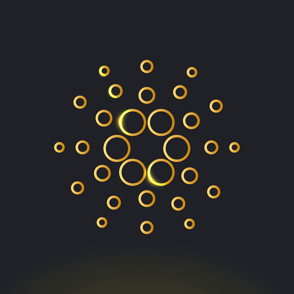 Cardano blockchain cryptocurrency icon psd in gold open-source finance concept