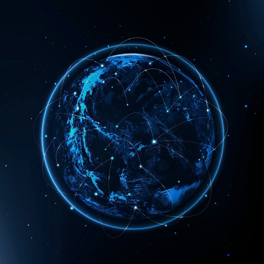 Global network technology icon vector in blue on gradient background