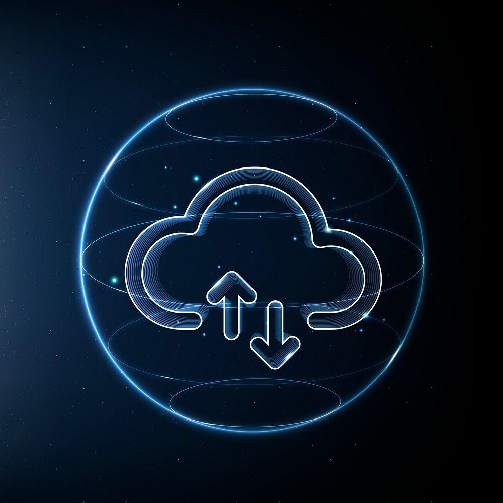 Cloud network technology icon psd in blue on gradient background