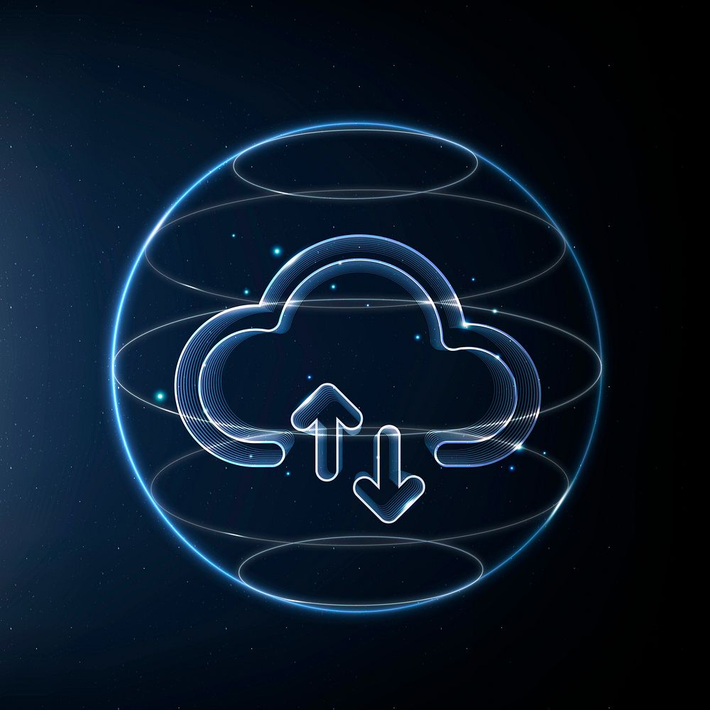 Cloud network technology icon vector in blue on gradient background