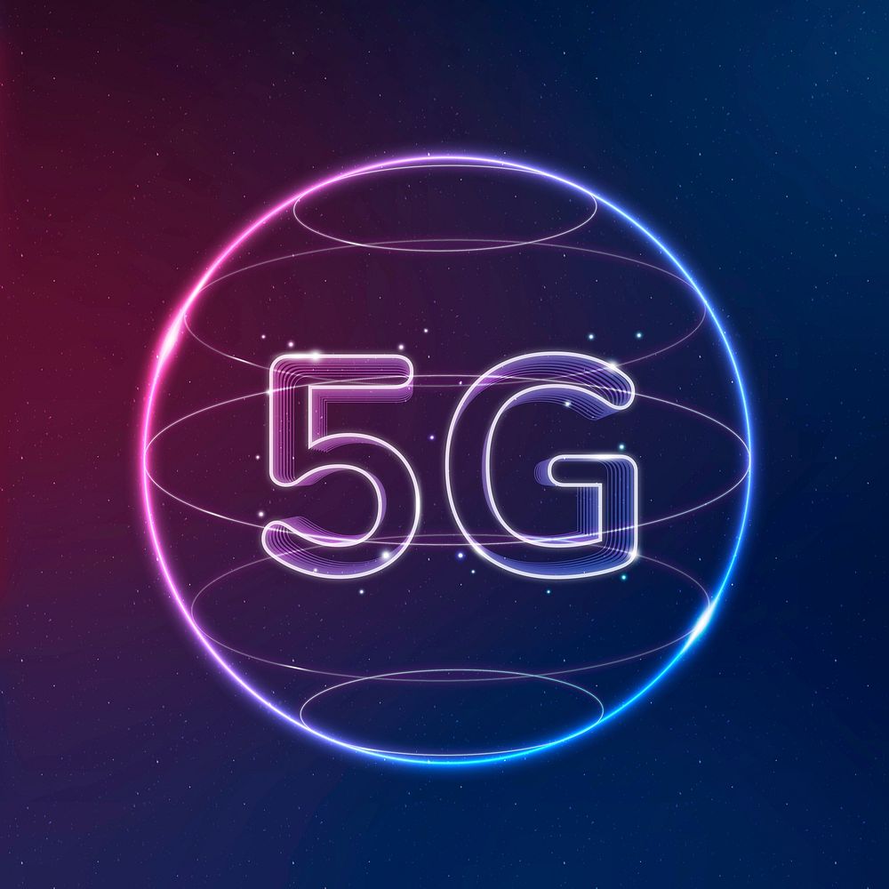 5g network technology icon vector in neon on gradient background