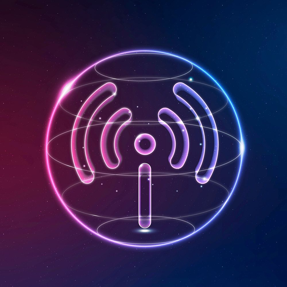 Hotspot network technology icon vector in neon on gradient background