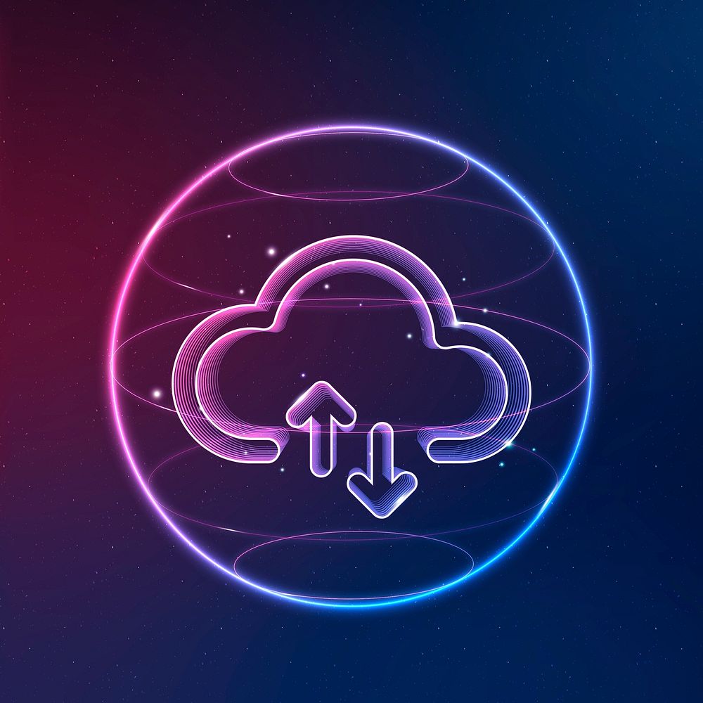 Cloud network technology icon psd in neon on gradient background