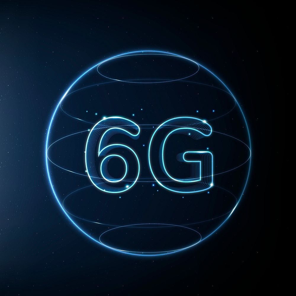 6g global connection technology psd blue in globe digital icon