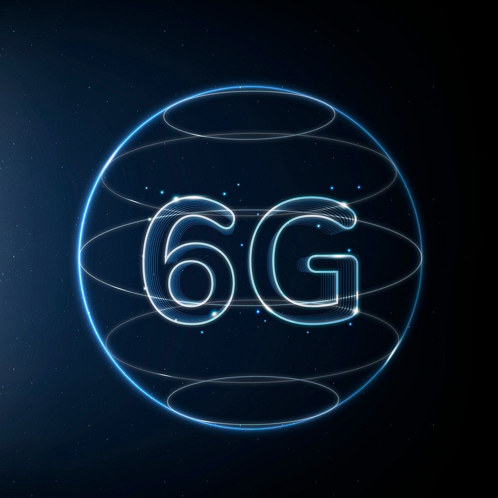 6g global connection technology vector blue in globe digital icon